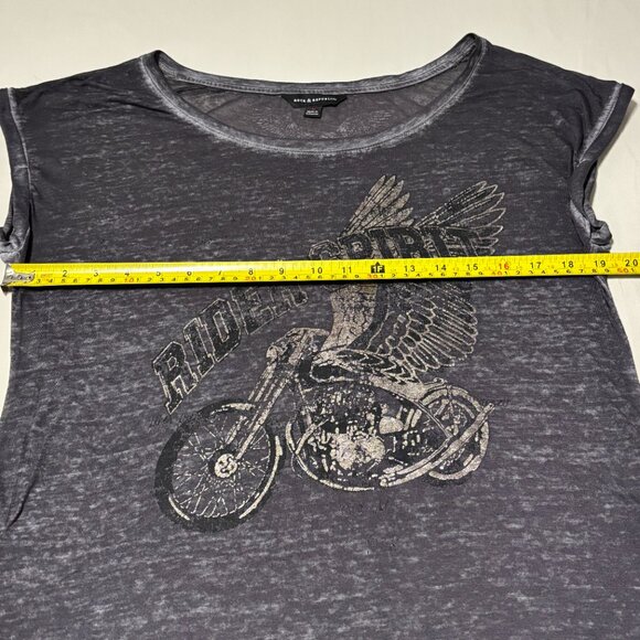 Rock & Republic Rider Spirit Graphic Tee Gray Sheer Burnout Top Wings M - Picture 9 of 10